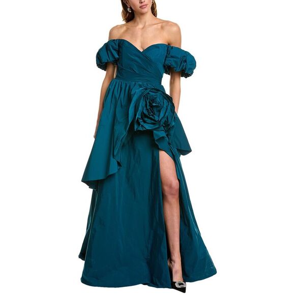 Marchesa Notte WomensTaffeta Gown, Blue